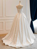 A-Line Satin White Long Classy Prom Dress, White Long Classy Dress