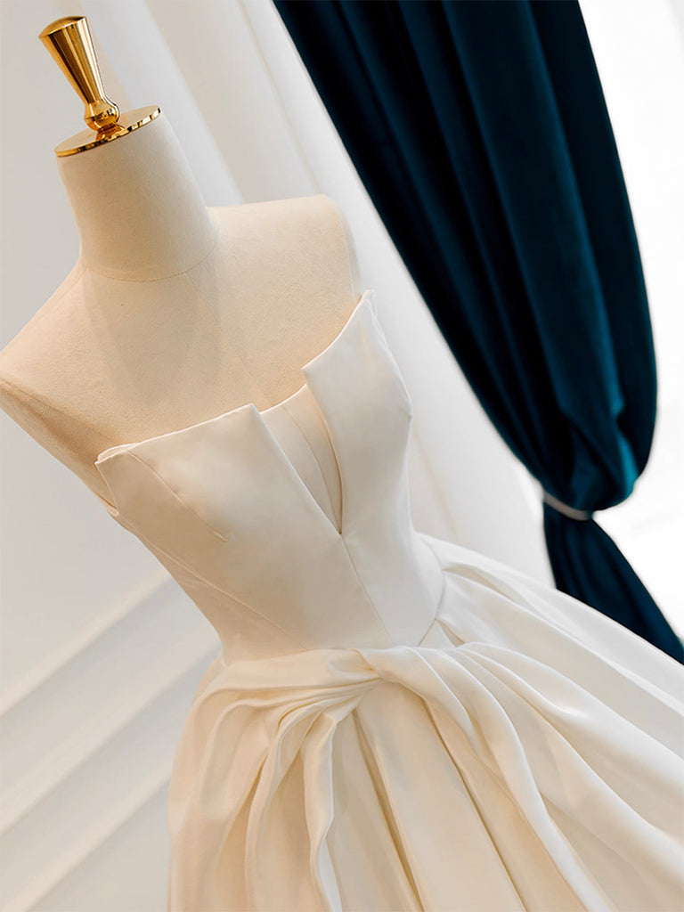 A-Line Satin White Long Classy Prom Dress, White Long Classy Dress
