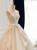A-Line Satin White Long Classy Prom Dress, White Long Classy Dress