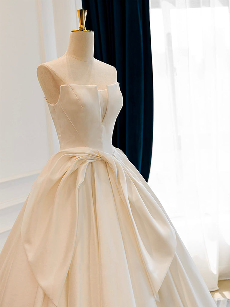 A-Line Satin White Long Classy Prom Dress, White Long Classy Dress