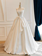A-Line Satin White Long Classy Prom Dress, White Long Classy Dress