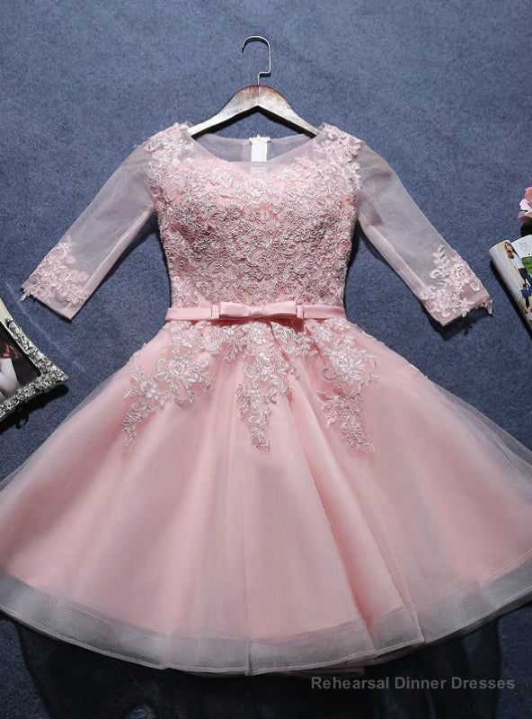 A-line Scoop pink half sleeve Short Juniors Homecoming Dresses Main image