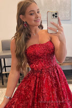 A-line Sequined Lace Long Prom Dress with Pockets