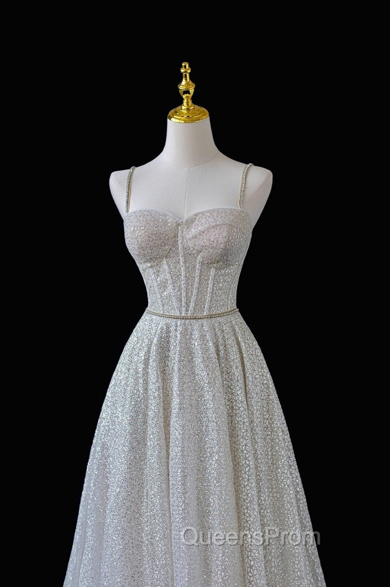 A-Line Sequins Long Evening Prom Dress, Spaghetti Strap and Corset Evening Dress Secondary image