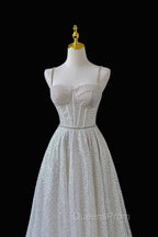 A-Line Sequins Long Evening Prom Dress, Spaghetti Strap and Corset Evening Dress