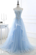 A-Line Sexy Engagement Evening Prom Birthday Dress Strapless Sleeveless Lace Pleats