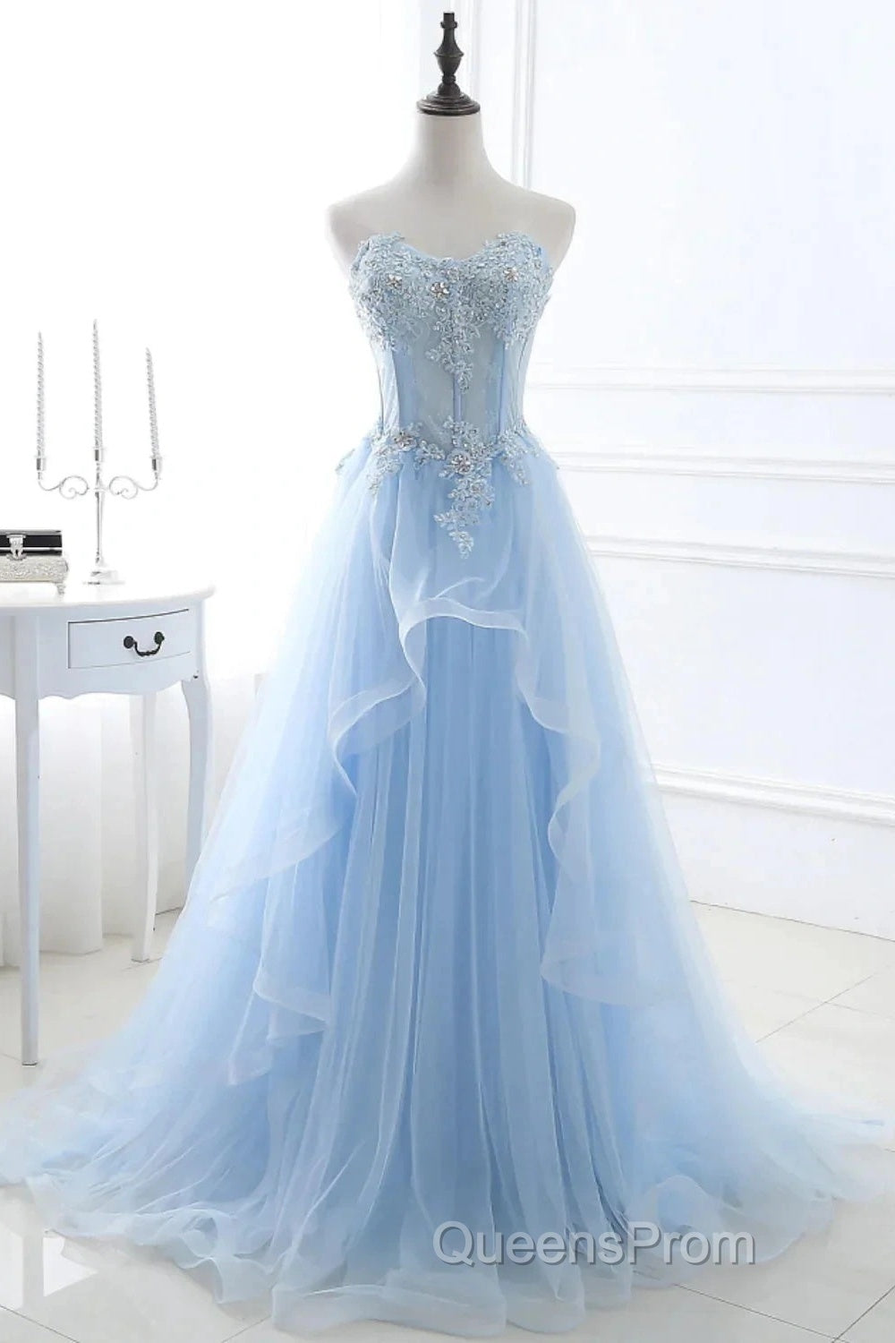 A-Line Sexy Engagement Evening Prom Birthday Dress Strapless Sleeveless Lace Pleats