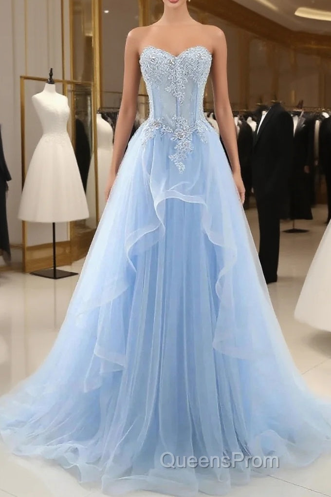 A-Line Sexy Engagement Evening Prom Birthday Dress Strapless Sleeveless Lace Pleats Main image