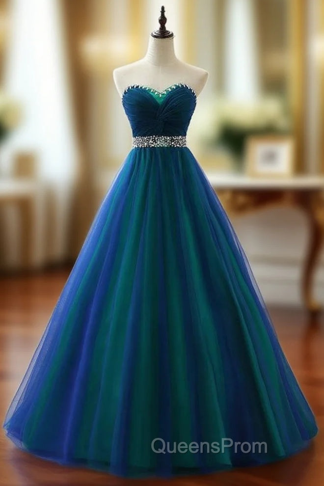 A Line Sexy Sweetheart Soft Tulle Long Evening Prom Dress With Crystal