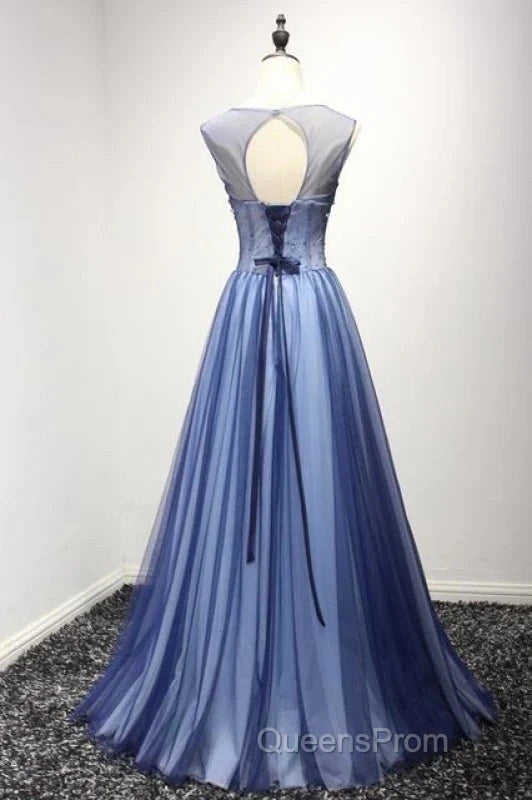 A Line Sheer Neck Rhinestones Long Tulle Evening Prom Dress Floor Length Beautiful Secondary image