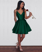 A-Line Short Classy Prom Dress Dark Green Homecoming Dress