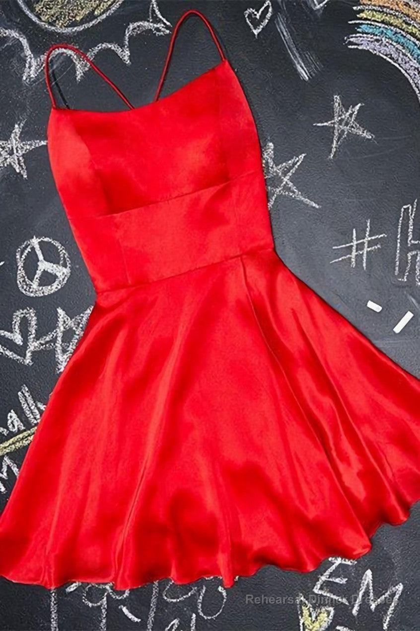 A-Line Short red Homecoming Dress Satin Party Dress Main image