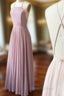 A-Line Simple Pink Chiffon Halter Crosed Straps Evening Prom Dress