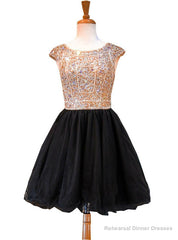 A-line Sleeveless Beaded Crystals Backless Black Homecoming Dresses