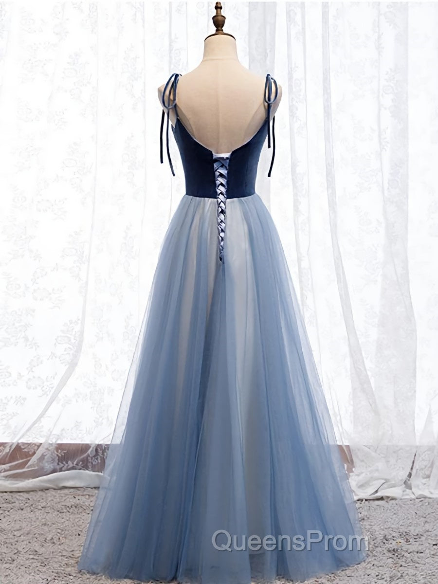 A Line Sleeveless Floor Length Blue Evening Prom Dress, Blue Long Formal Bridesmaid Evening Dress Secondary image