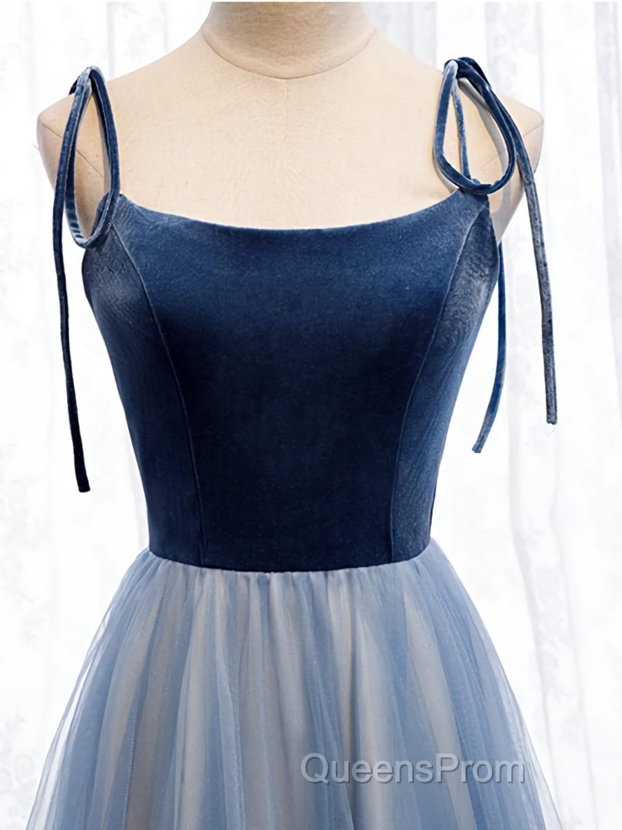 A Line Sleeveless Floor Length Blue Evening Prom Dress, Blue Long Formal Bridesmaid Evening Dress