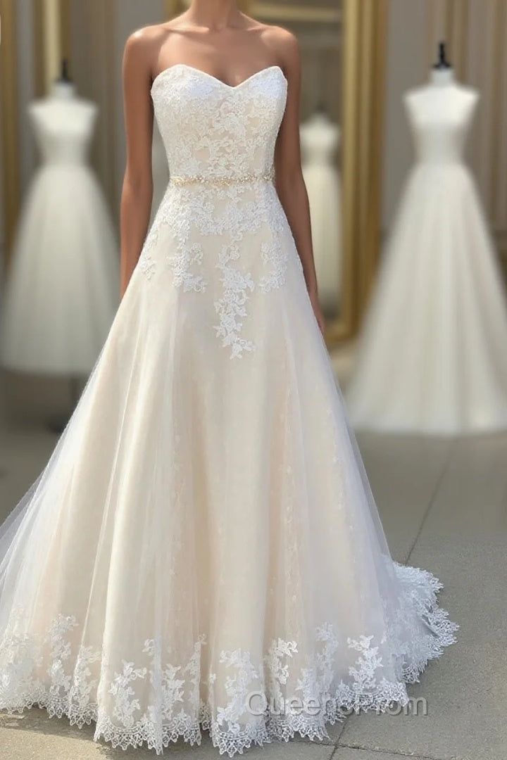 A Line Sleeveless Floor Length Sweetheart Lace Wedding Gowns Main image