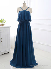 A-Line Sleeveless Open Back Sweep Train Formal Evening Dress