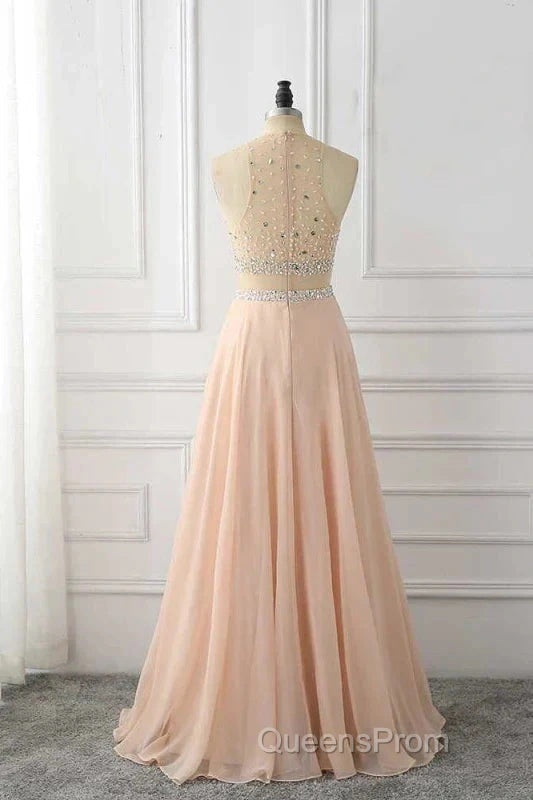 A Line Sleeveless Rhinestone Chiffon Long Evening Prom Dress Floor Length Sparkly Secondary image