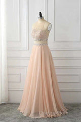 A Line Sleeveless Rhinestone Chiffon Long Evening Prom Dress Floor Length Sparkly