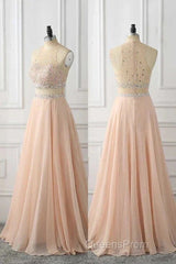 A Line Sleeveless Rhinestone Chiffon Long Evening Prom Dress Floor Length Sparkly