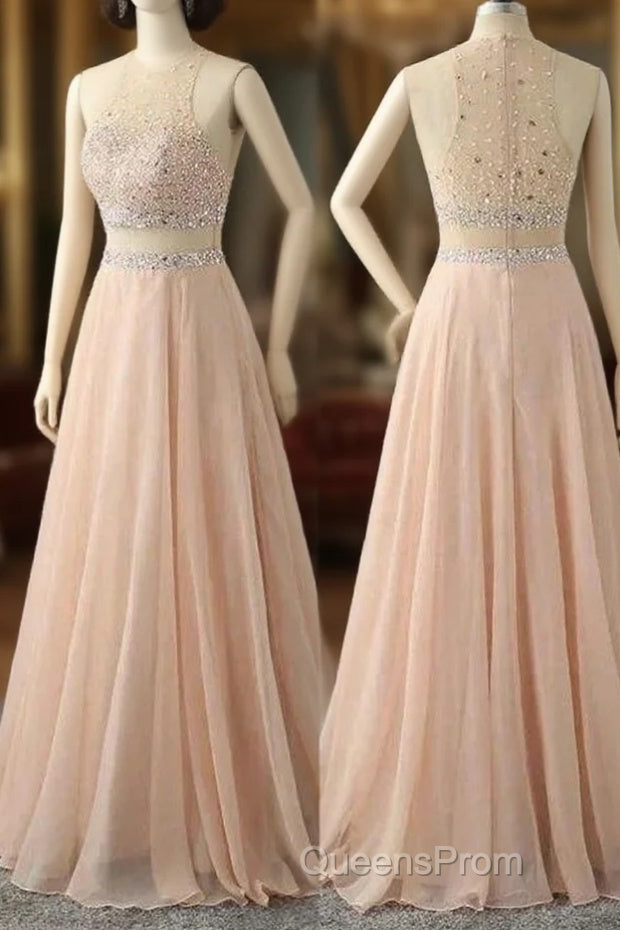 A Line Sleeveless Rhinestone Chiffon Long Evening Prom Dress Floor Length Sparkly Main image
