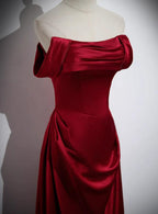 A-Line Sleeveless Wine Red Satin Classy Evening Dress, Wine Red Long Classy Prom Dress