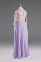 A-Line 3/4 Sleeves Scoop Lace Mother of The Bride Dress
