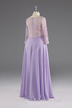 A-Line 3/4 Sleeves Scoop Lace Mother of The Bride Dress