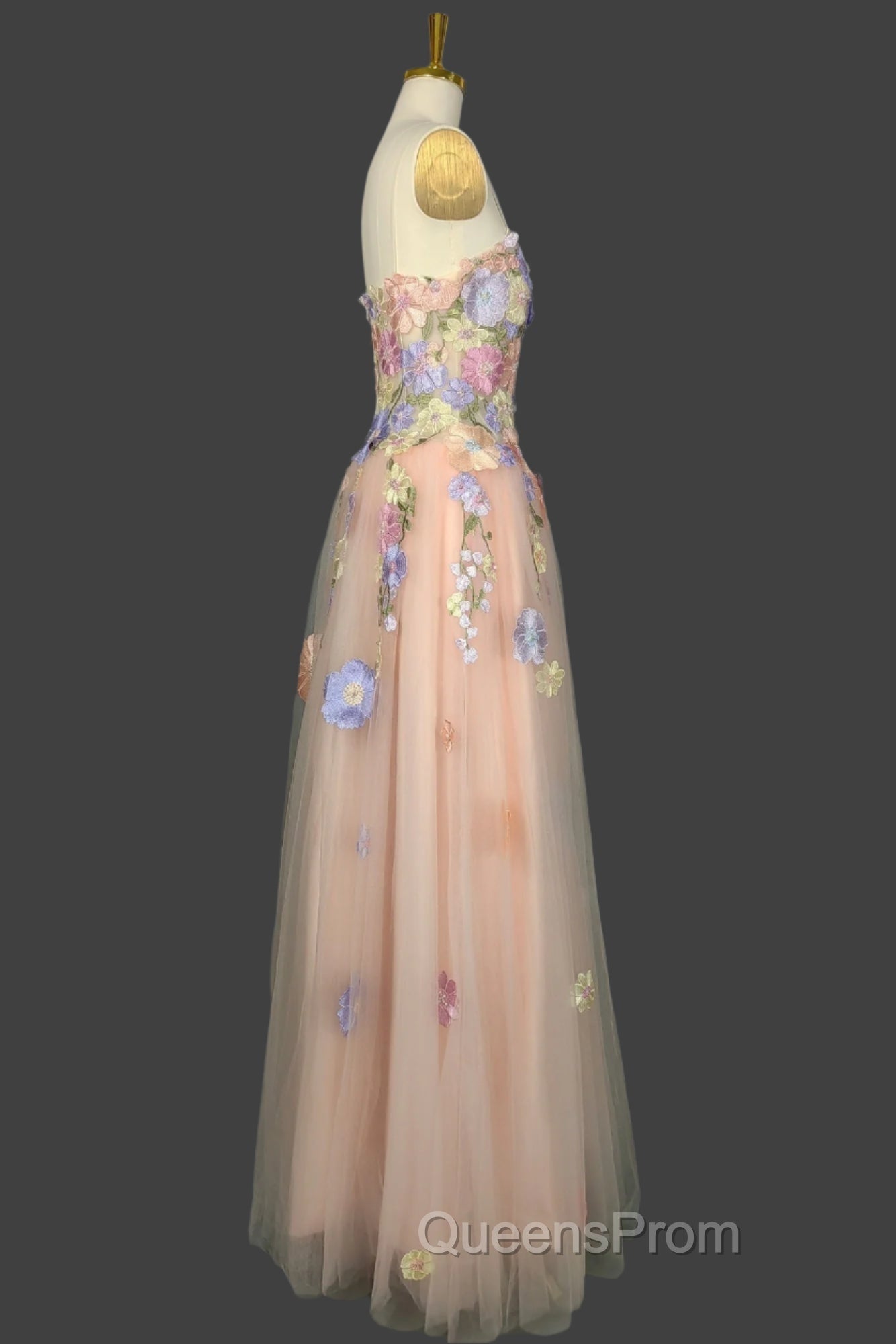 A Line Spaghetti Corset Evening Prom Dress With 3D Flowers Evening Dress Secondary image