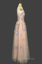 A Line Spaghetti Corset Evening Prom Dress With 3D Flowers Evening Dress