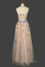 A Line Spaghetti Corset Evening Prom Dress With 3D Flowers Evening Dress