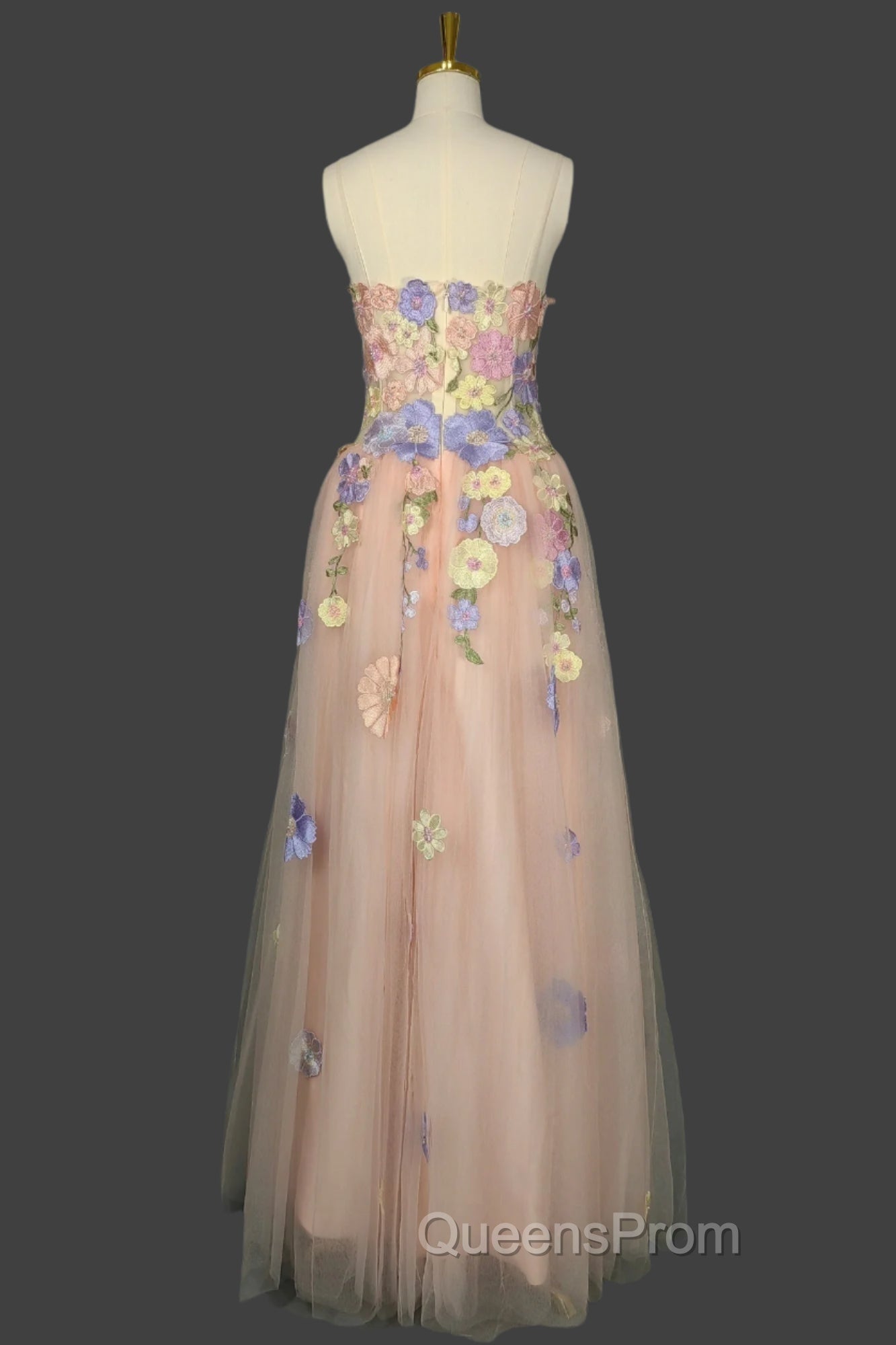 A Line Spaghetti Corset Evening Prom Dress With 3D Flowers Evening Dress