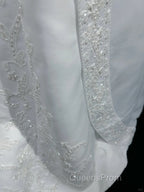 A-Line Spaghetti Strap Beaded Satin Long Evening Prom Dress White Wedding Dress Graduation Evening Prom Dress