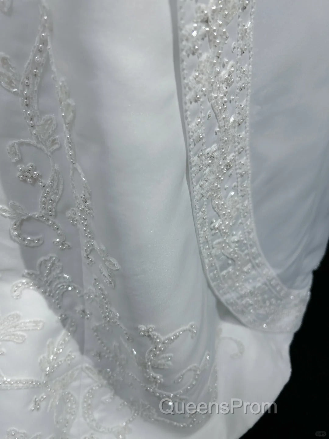 A-Line Spaghetti Strap Beaded Satin Long Evening Prom Dress White Wedding Dress Graduation Evening Prom Dress
