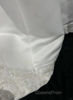 A-Line Spaghetti Strap Beaded Satin Long Evening Prom Dress White Wedding Dress Graduation Evening Prom Dress