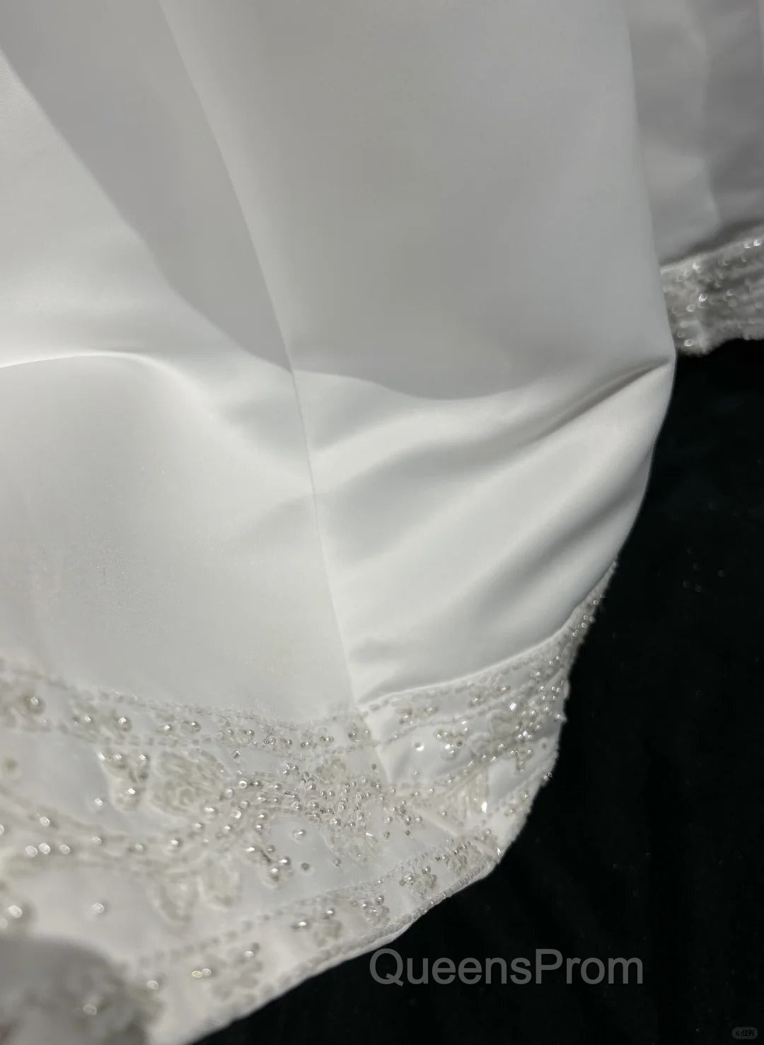 A-Line Spaghetti Strap Beaded Satin Long Evening Prom Dress White Wedding Dress Graduation Evening Prom Dress