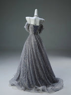 A-Line Spaghetti Strap Mesh Sequin Long Evening Prom Dress Graduation Evening Prom Adult Ceremony Dress