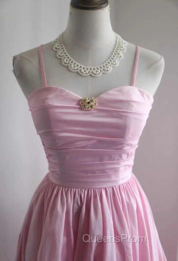 A-Line Spaghetti Strap Satin Long Wedding Dress Birthday Quinceanera Dress Evening Prom Dress