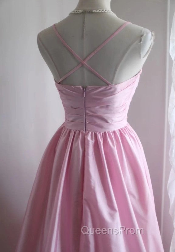 A-Line Spaghetti Strap Satin Long Wedding Dress Birthday Quinceanera Dress Evening Prom Dress