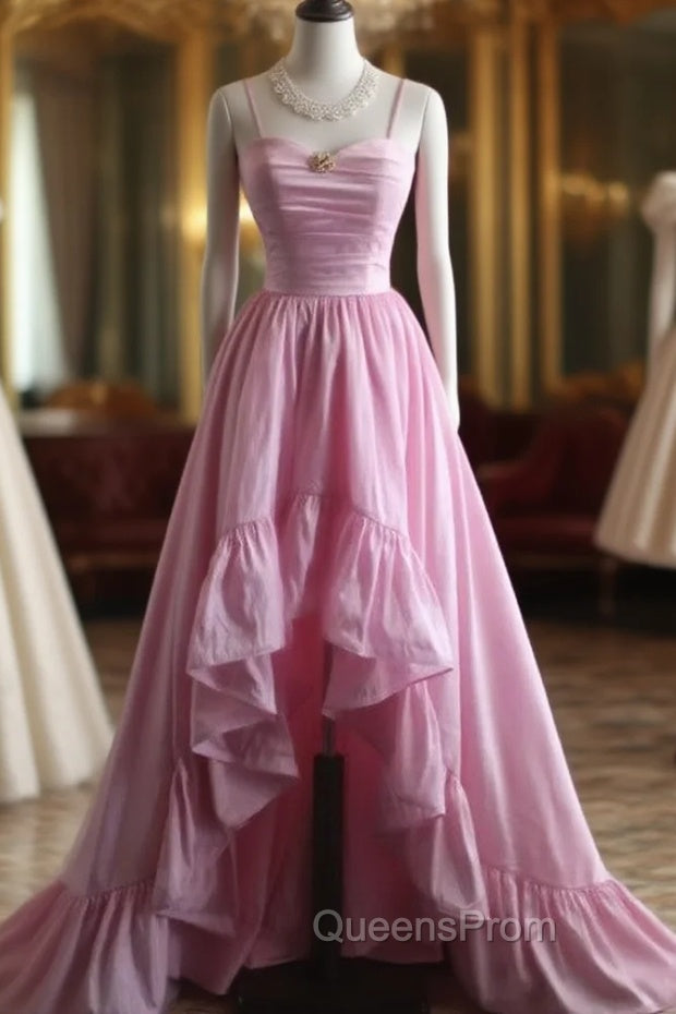 A-Line Spaghetti Strap Satin Long Wedding Dress Birthday Quinceanera Dress Evening Prom Dress Main image