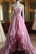 A-Line Spaghetti Strap Satin Long Wedding Dress Birthday Quinceanera Dress Evening Prom Dress