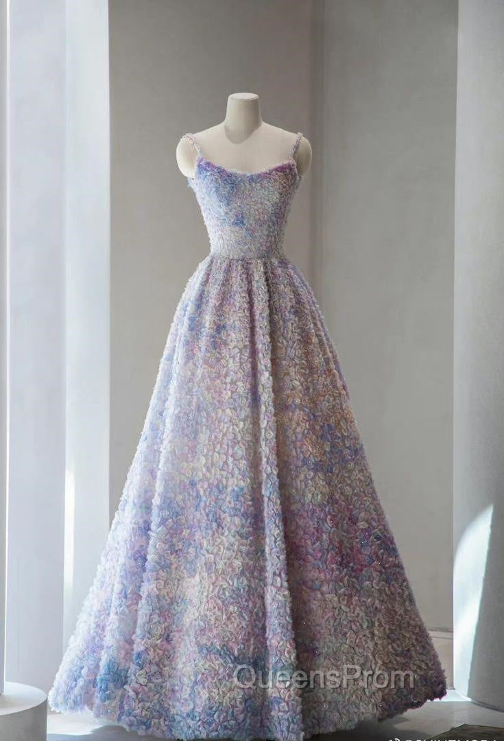 A-Line Spaghetti Strap Tulle Applique Long Evening Prom Dress Adult Ceremony Birthday Dress Secondary image