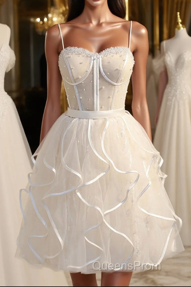 A-Line Spaghetti Strap Tulle Short Homecoming Dress