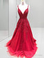 A-line Spaghetti Straps Appliques Lace Sweep Train Tulle Dress