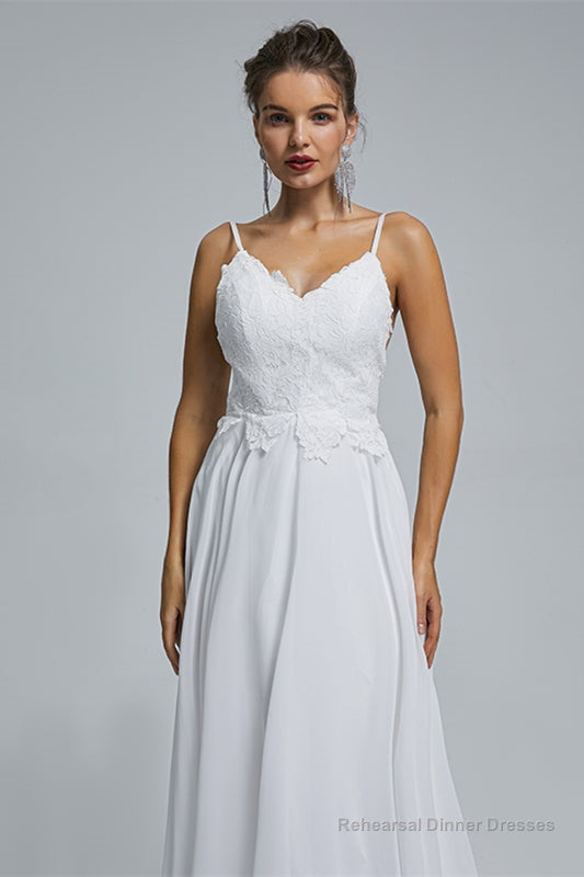 A-Line Spaghetti Straps Beach Lace Wedding Dresses Main image