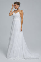 A-Line Spaghetti Straps Beach Lace Wedding Dresses