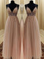 A-line Spaghetti Straps Beading Floor-Length Tulle Dress