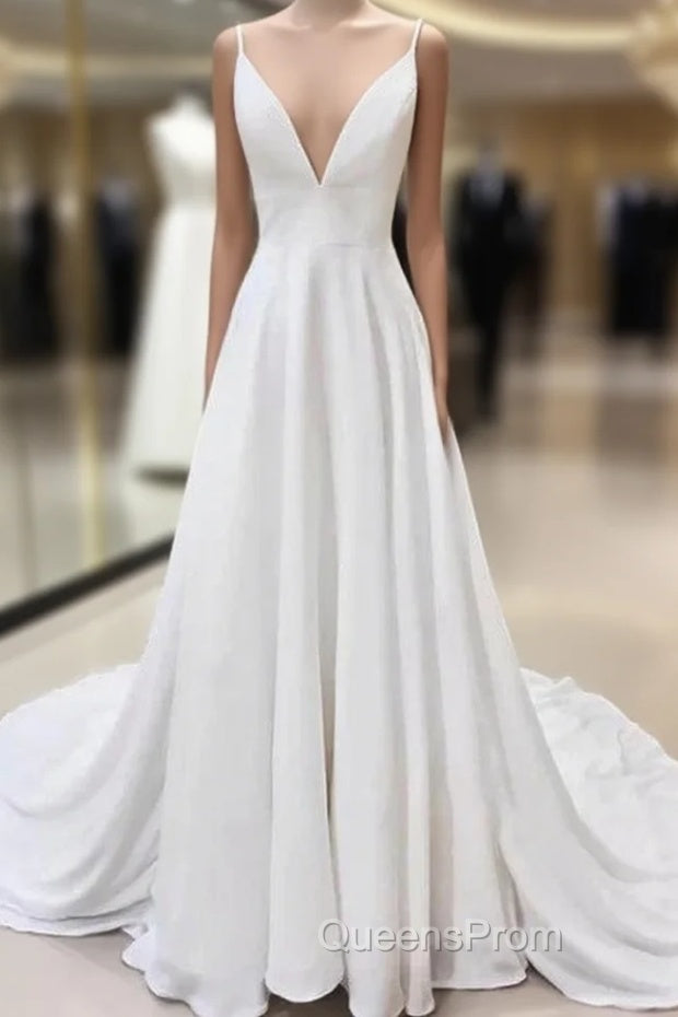 A-line Spaghetti Straps Lace Appliques Simple Wedding Dress Main image