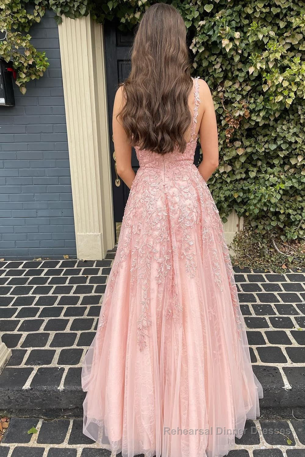 A Line Spaghetti Straps Light Pink Long Prom Dress with Appliques Secondary image